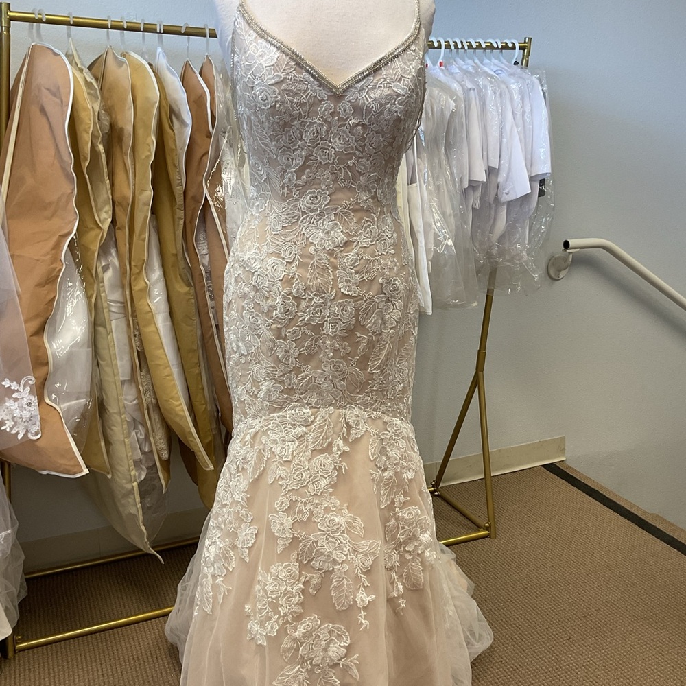 DaVinci Tan Sleeveless Spaghetti Strap Wedding Gown 50462